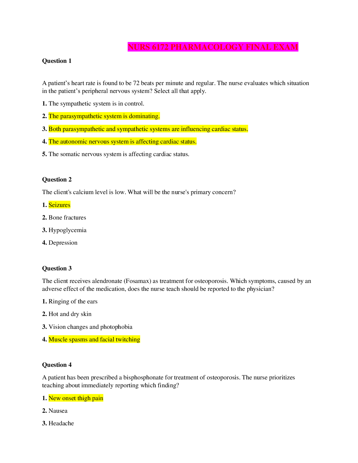 Preview image for NURS 6172 PHARMACOLOGY FINAL EXAM QUESTIONS AND ANSWERS GRADED AND RATED A
