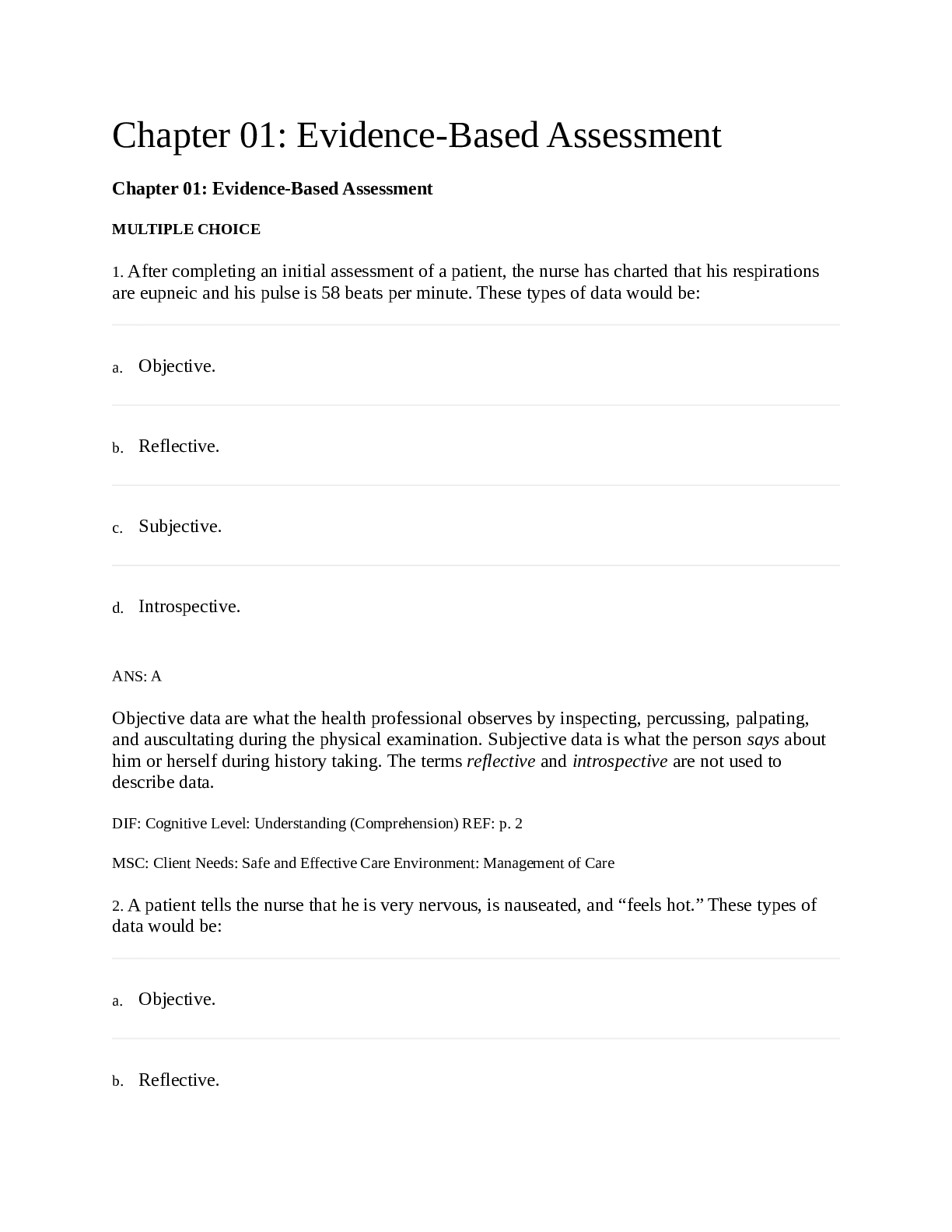 Preview image for Physical examination and health assessment Testbank.  GRADED A