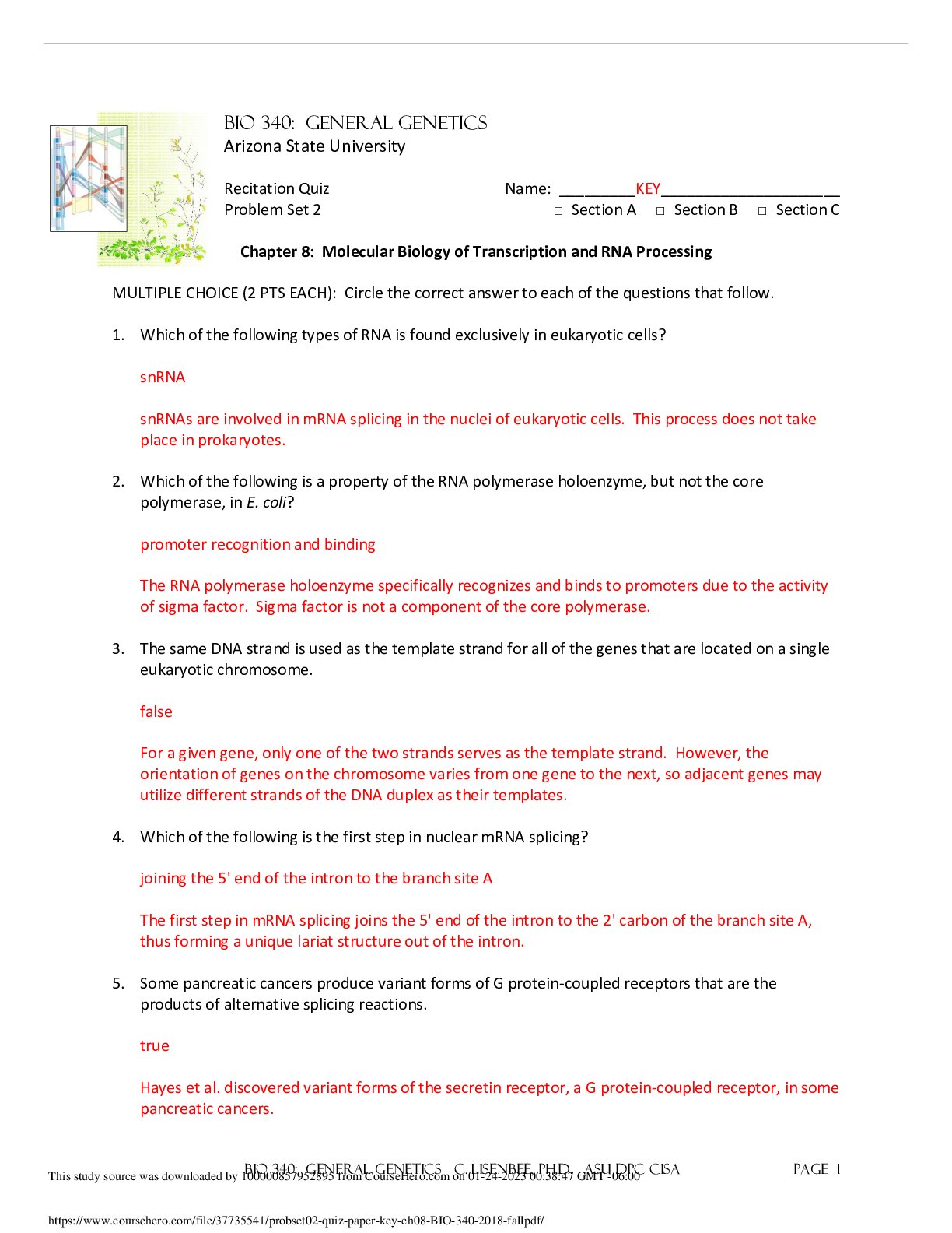 Preview of BIO 340: General Genetics | Download for quality grades