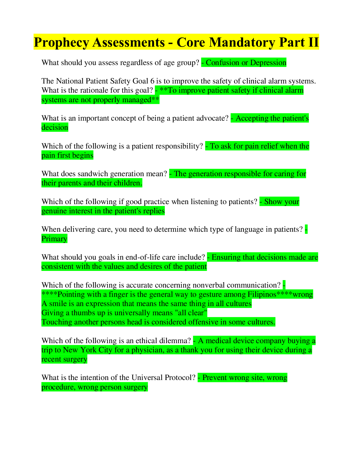 Preview image for Prophecy Assessments - Core Mandatory Part II