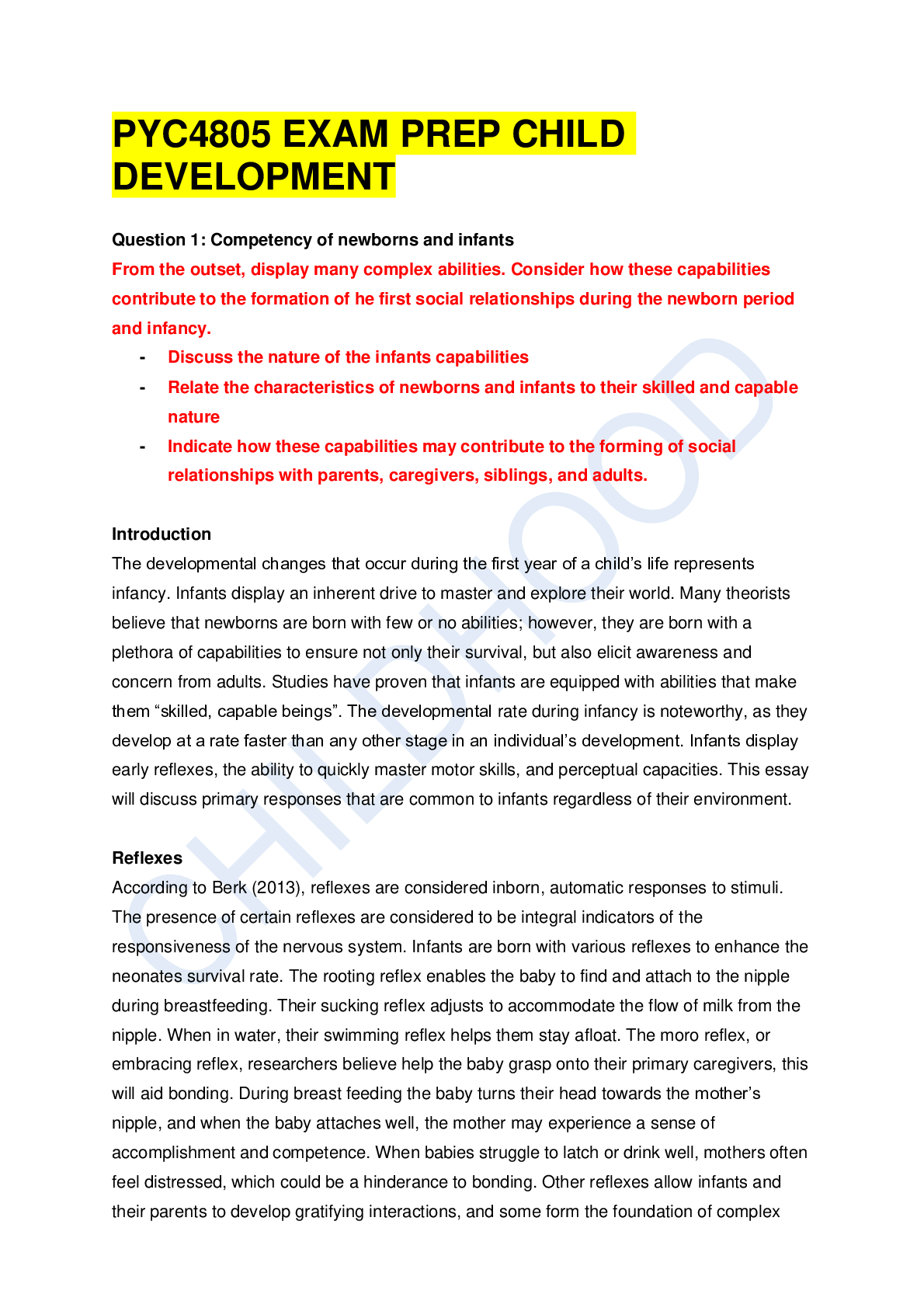 Preview image for PYC4805 EXAM PREP CHILD DEVELOPMENT 2022