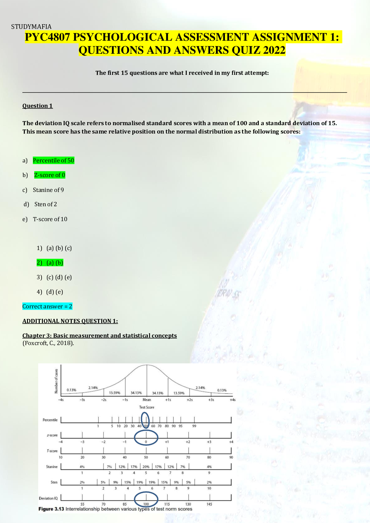 Preview image for PYC4807 PSYCHOLOGICAL ASSESSMENT ASSIGNMENT 1: QUESTIONS AND ANSWERS QUIZ 2022
