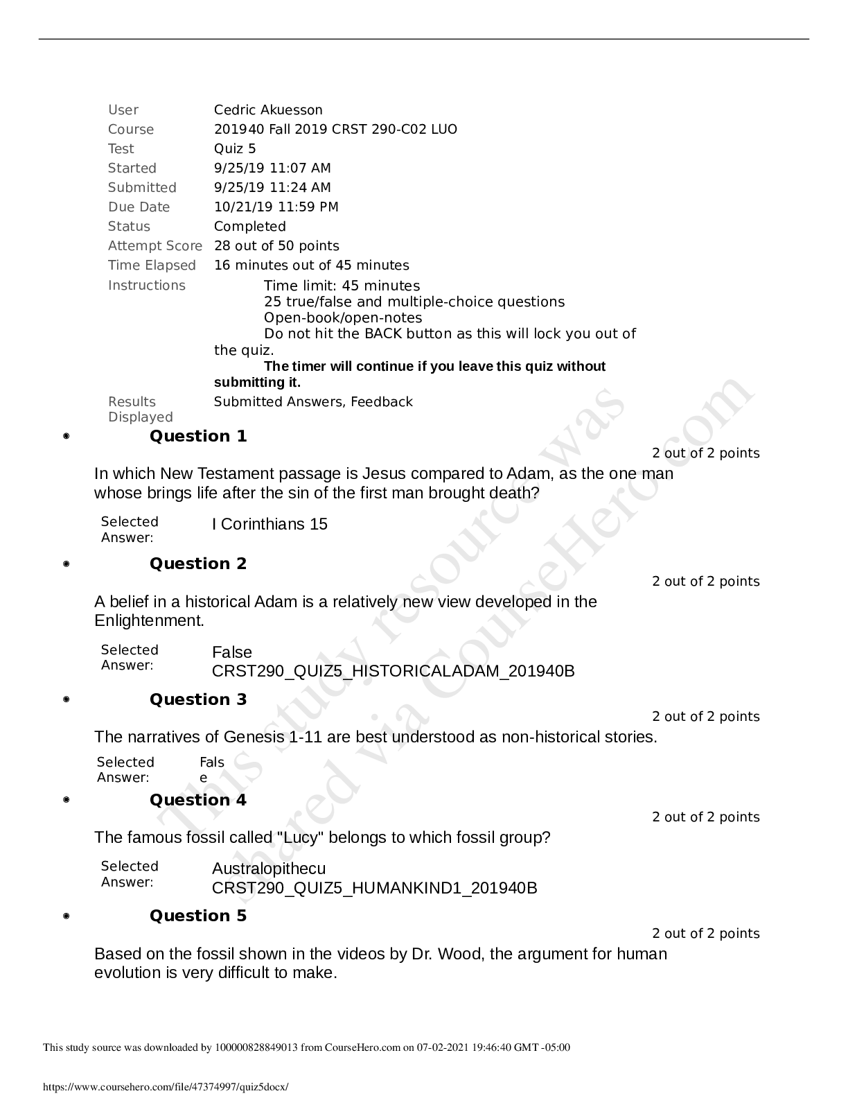 Preview image for NURS 6512N Week 5 Quiz with Answers (40/40 Points) Good Scores