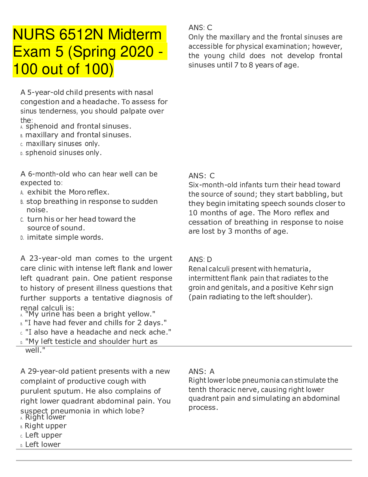 Preview image for NURS 6512N Midterm Exam 5 (100 out of 100)Rated A+