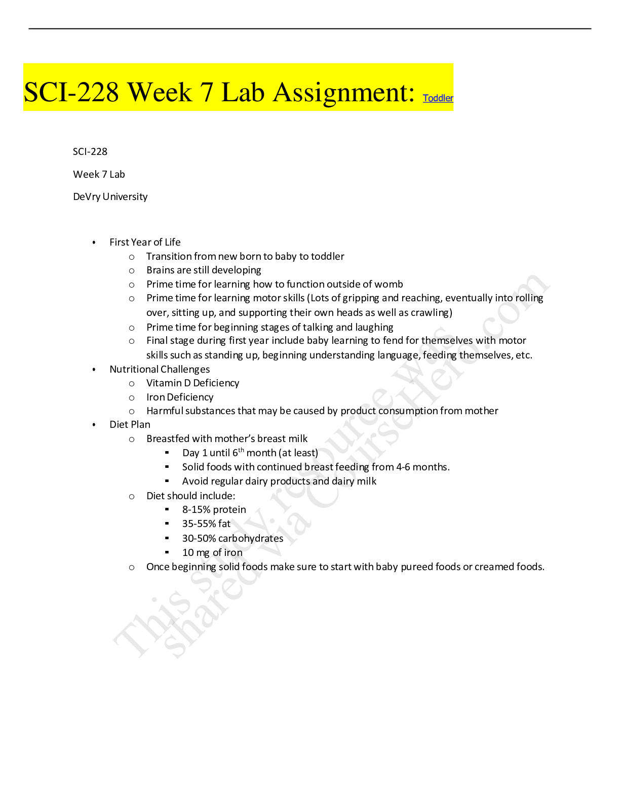 Preview of SCI-228 Week 7 Lab Assignment: Toddler