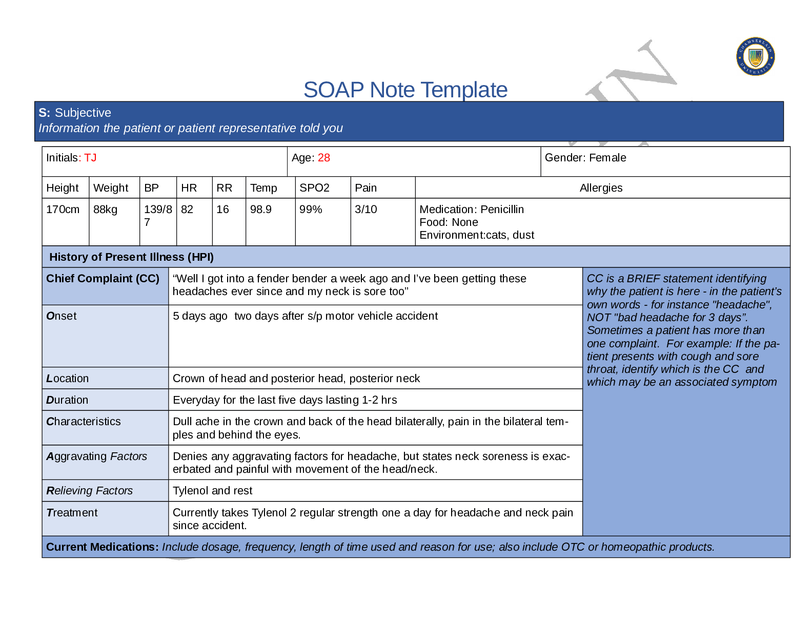 Preview image for Chamberlain College of Nursing - NR 509soap. week 3