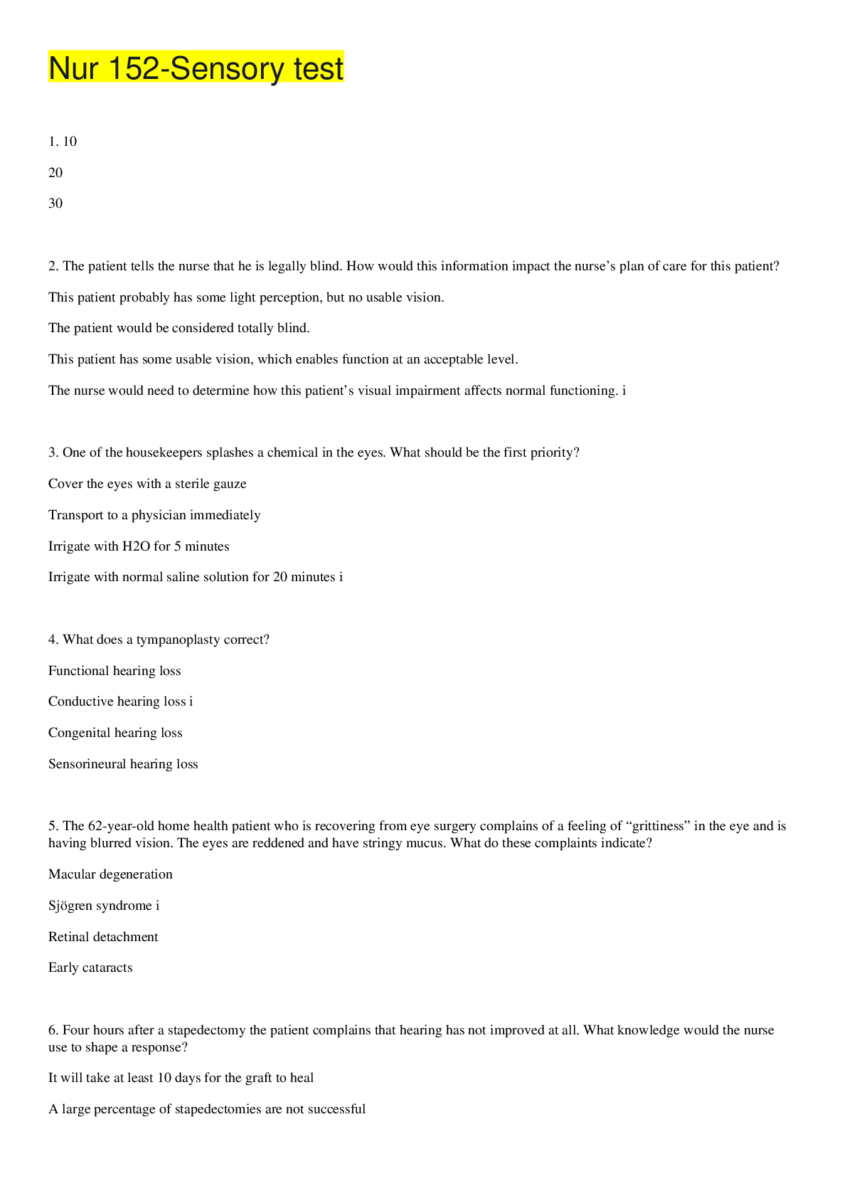 Preview image for Nur 152-Sensory test