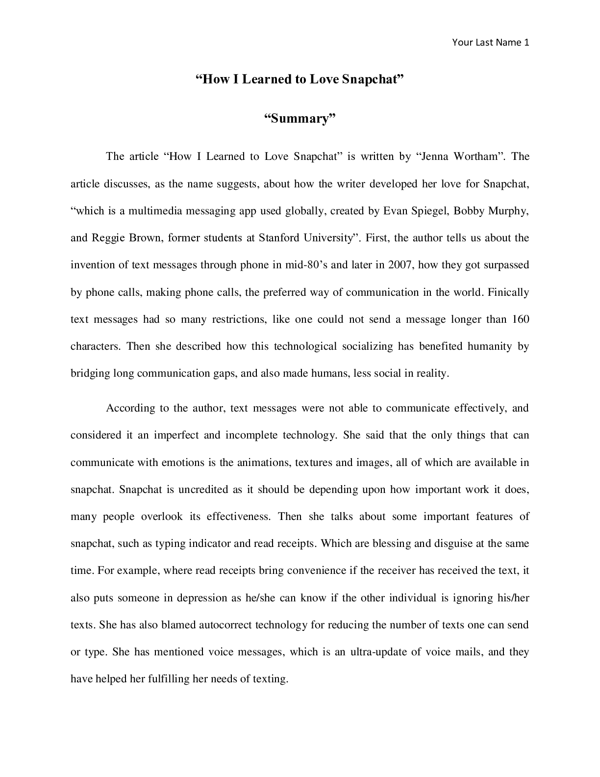 Preview image for Essay > “How I Learned to Love Snapchat” “Summary”