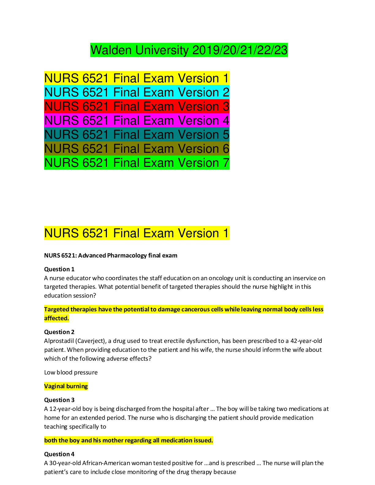 Preview image for NURS 6521 Final Exam Version 1-7| 2022/23