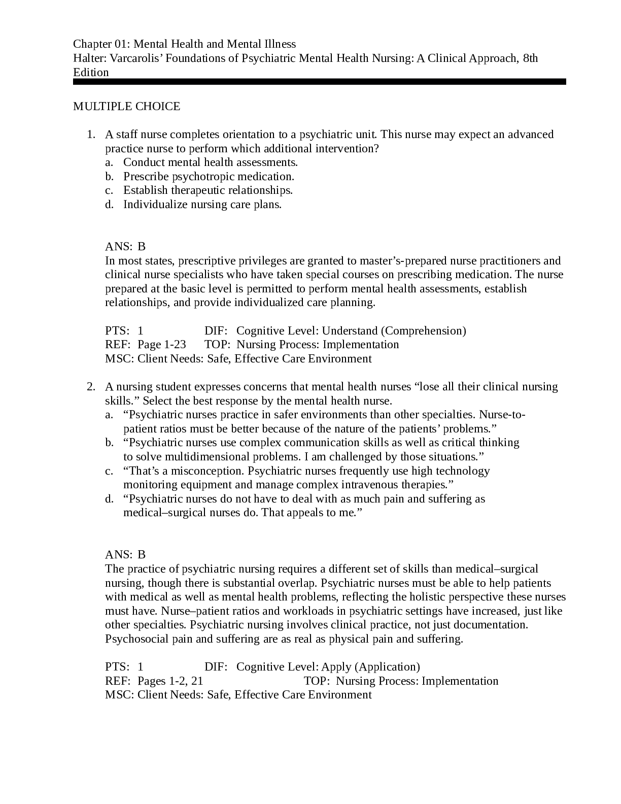 Preview image for Molloy College NUR 4290  Chapter 01: Mental Health and Mental IllnessHalter: Varcarolis’ Foundations of Psychiatric Mental Health Nursing: A Clinical Approach, 8th Edition