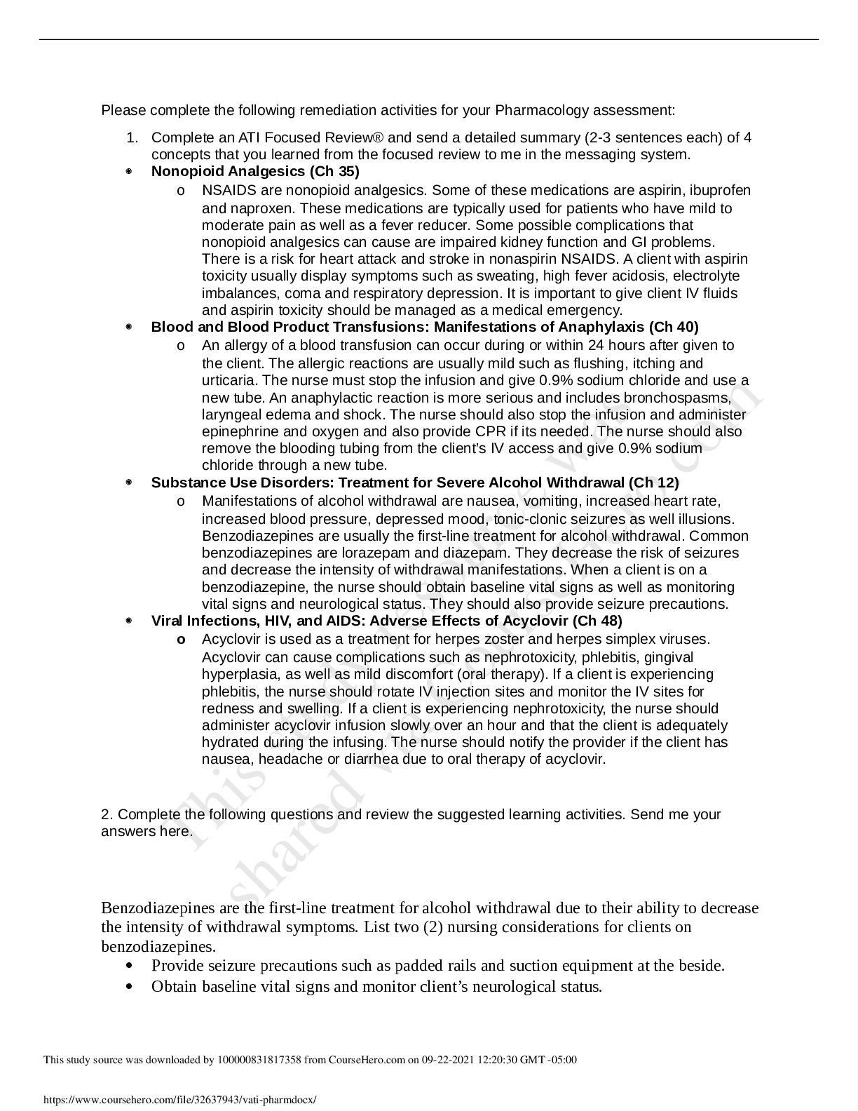 Preview image for VATI Pharmacology Assessment 2021 | Graded A+