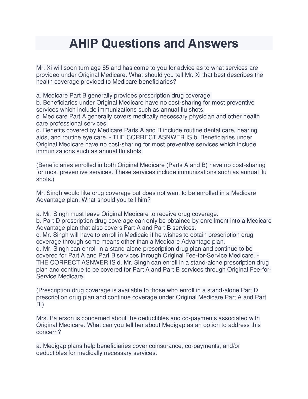 AHIP Questions and Answers (2022/2023) (CORRECT & DETAIL ANSWERS)