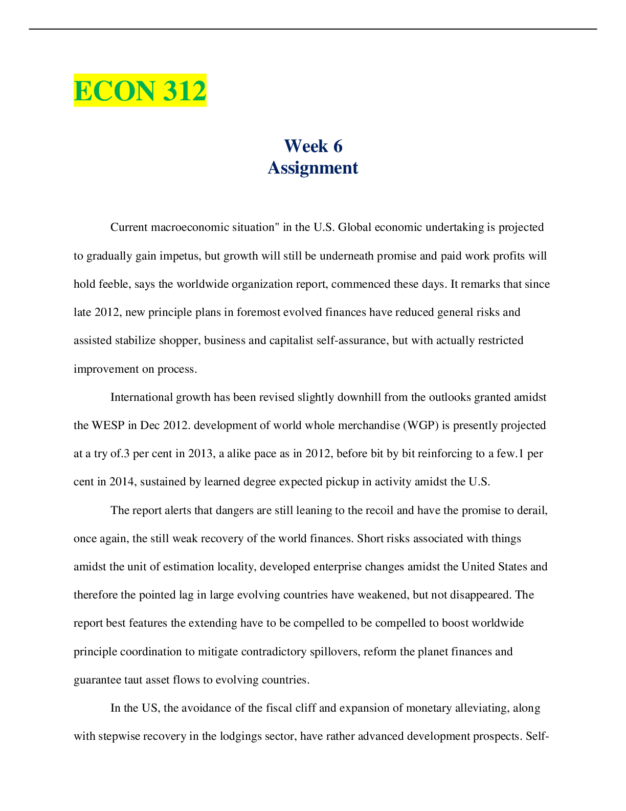 Preview image for ECON.312N Week 6 Assignment: Current Macroeconomic Situation in the U.S 100% ASSURED GRADE A SCORE
