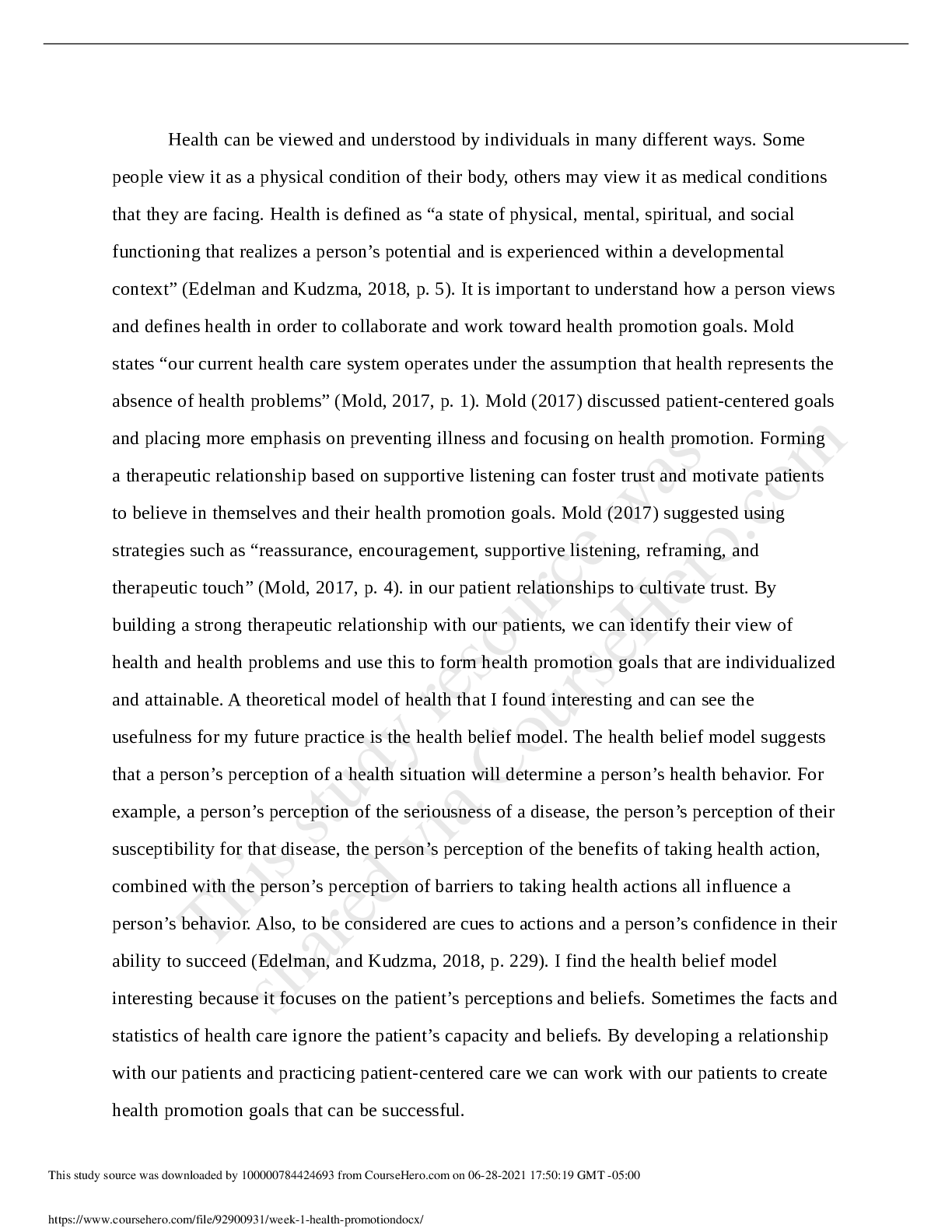 Preview of United States UniversityFNP 590week 1 health promotion