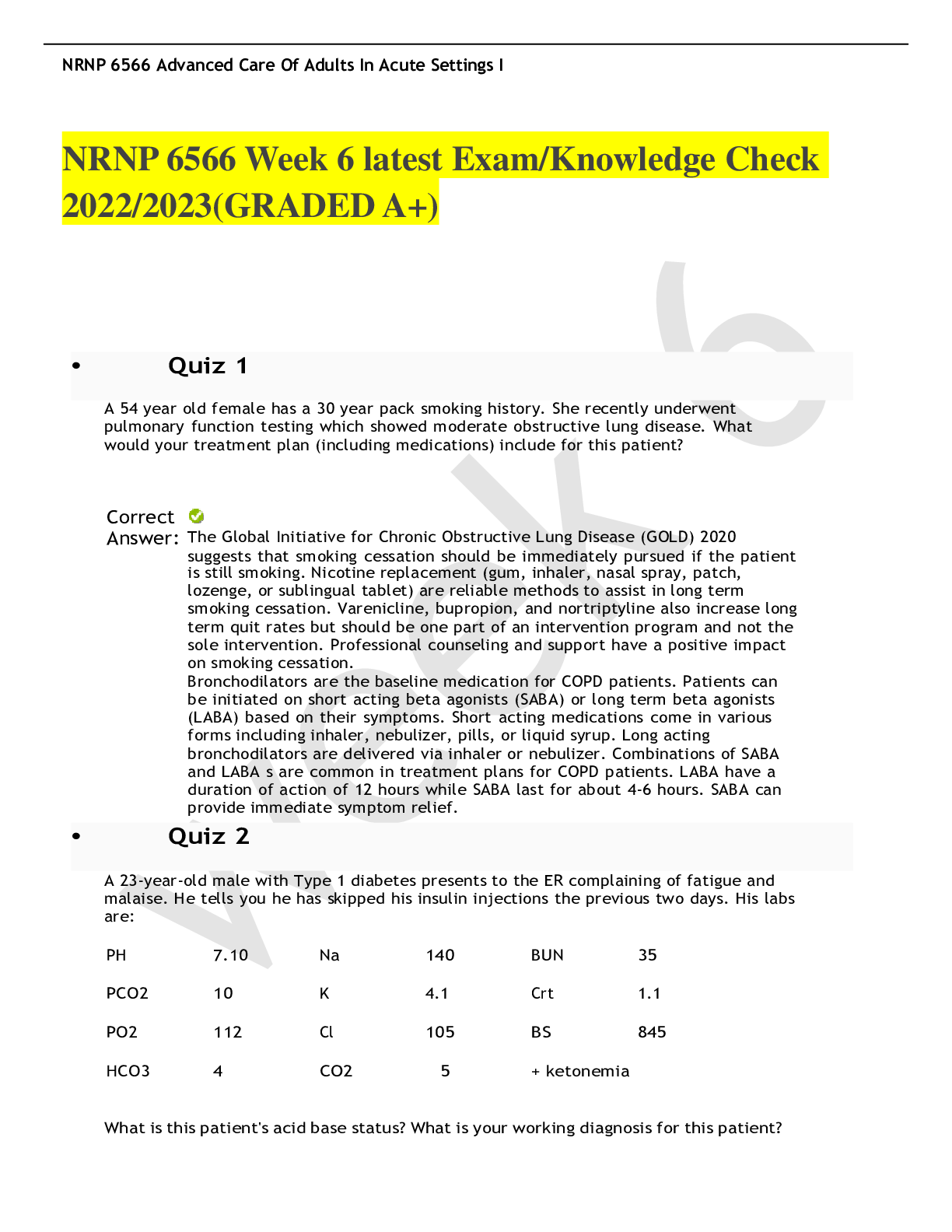Preview of NRNP 6566 / NRNP6566 Advanced Care of Adults in Acute Settings I Week 6 Knowledge Check |