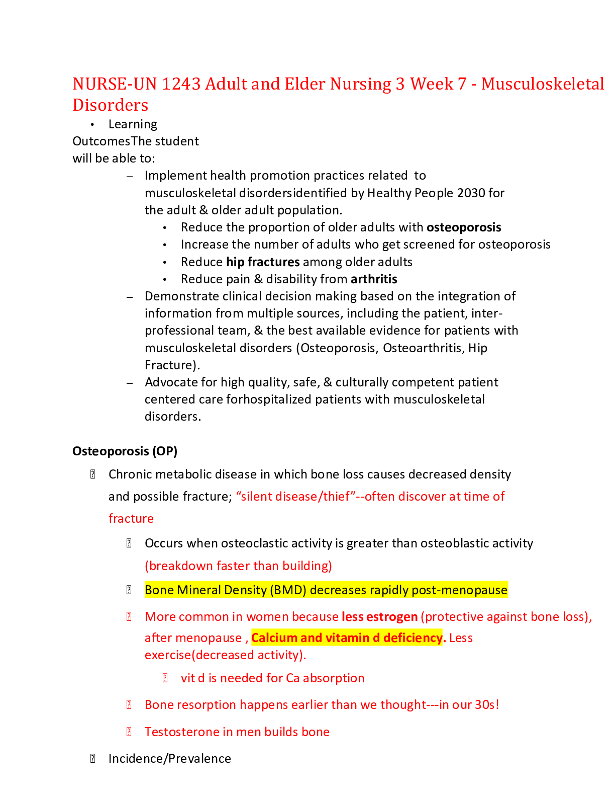 NURSE-UN 1243 Adult and Elder Nursing 3 Week 7 - Musculoskeletal Disorders,100% CORRECT