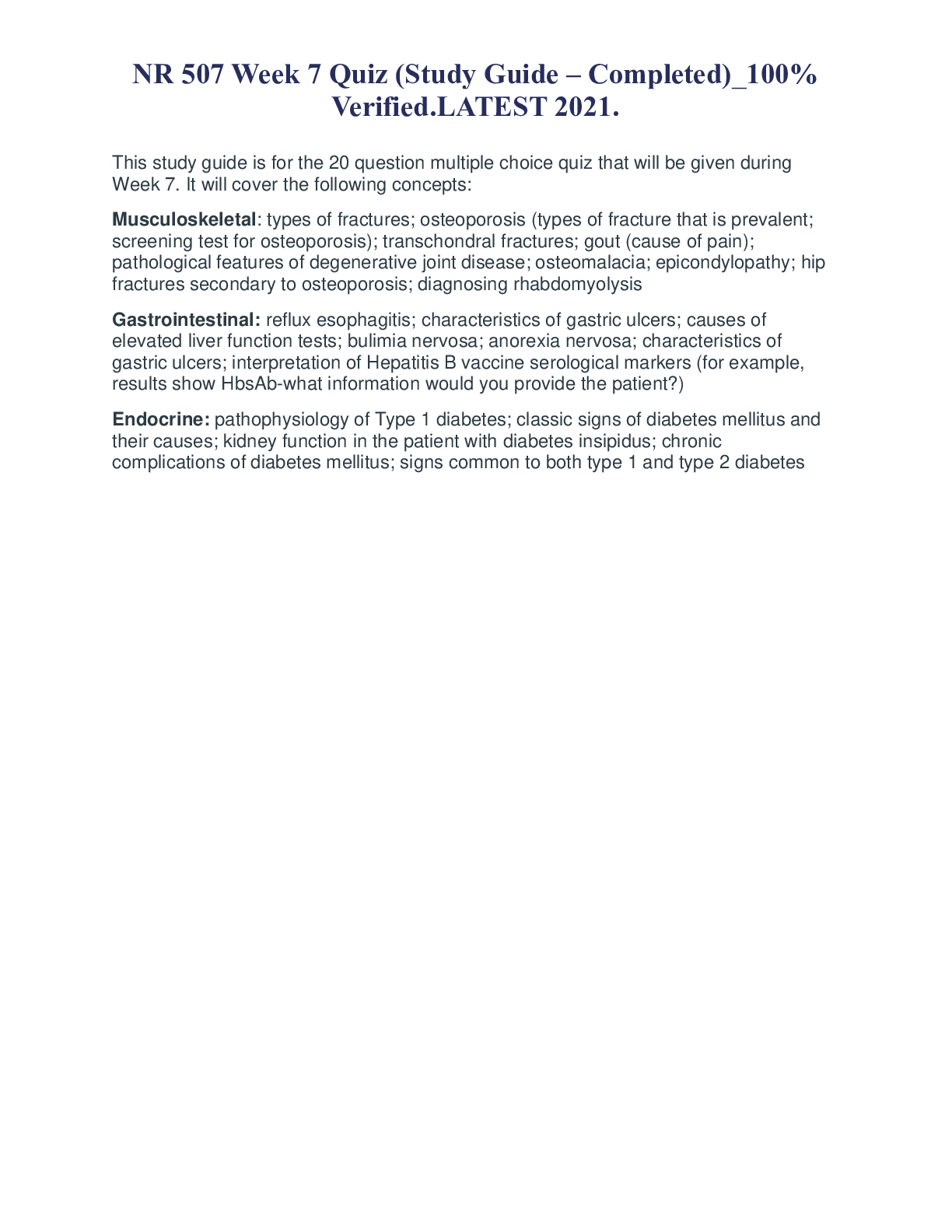 Preview image for NR 507-week 7 quiz notes (complete A+ guide) latest 2020